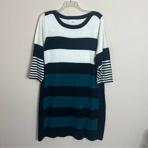 Studio One Plus Size 3X Sweater Dress Black White Teal Striped Colorblock Knit